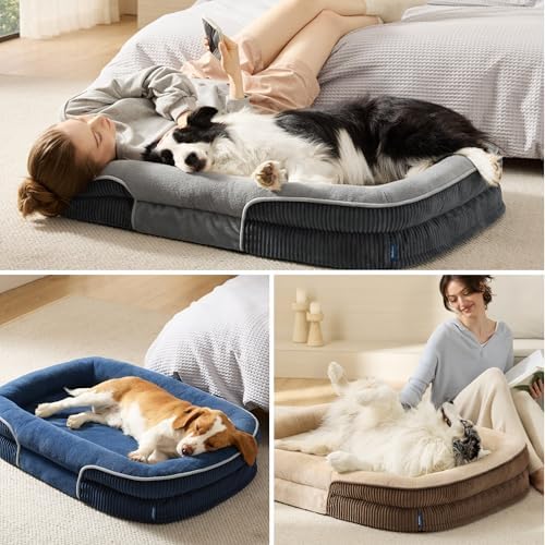 Bedsure 360°Oval Bolster Orthopedic Dog Beds Large Sized Dog,35" Blue