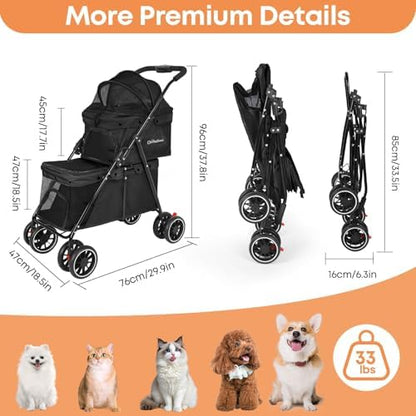 Double Pet Stroller for Dogs and Cats,Cat Strollers for 2 Cats,Black