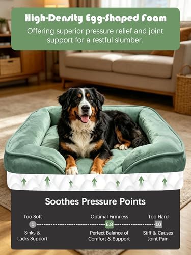 Spotted Play Orthopedic Dog Bed with Sides - Sofa Beds for Extra Large Dogs, Supportive Foam Pet Couch Bed with Washable Removable Cover, Waterproof Lining and Non-Slip Bottom, Green - XL-Plus