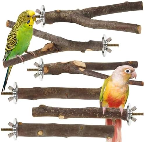 6 Pack Natural Wood Bird Perches for Cage, Wooden Parrot Perch