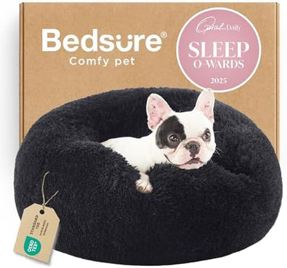 Bedsure Calming Small Dog Bed Donut Washable Cat＆Puppy Bed,23 inches Black