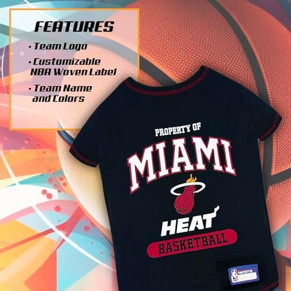 Pets First NBA Licensed Hoodies & T-shirt for Dogs & Cats, Miami Heat, Medium
