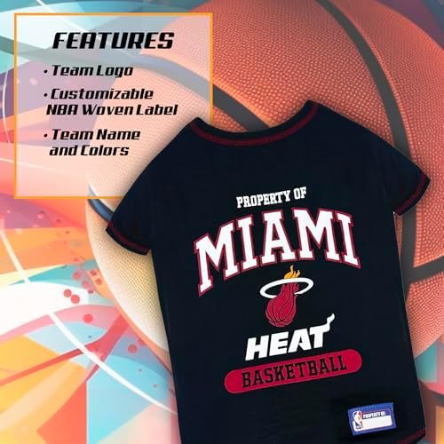 Pets First NBA Licensed Hoodies & T-shirt for Dogs & Cats, Miami Heat, Medium