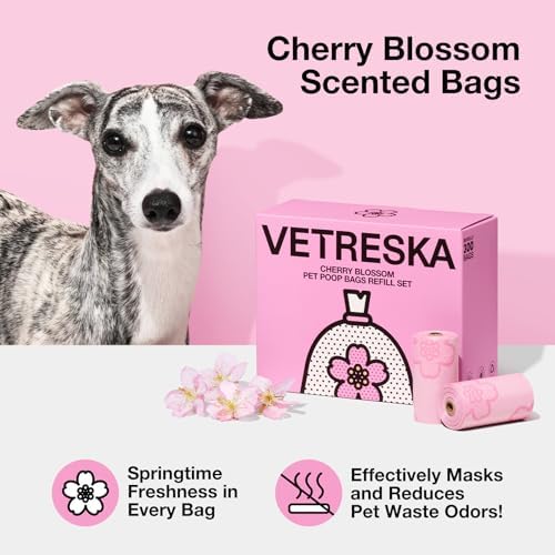 VETRESKA Cherry Blossom Scented Dog Poop Bags, Leak Proof, 300 Counts