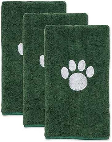 Bone Dry Pet Grooming, Embroidered Microfiber Towel Drying Collection, 15x30, Hunter Green