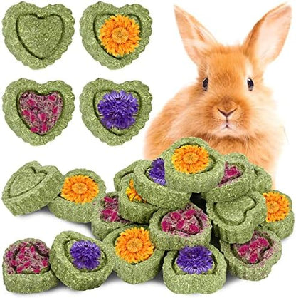 20PCS Bunny Chew Toys for Bunny's Teeth Organic Timothy Hay Cakes