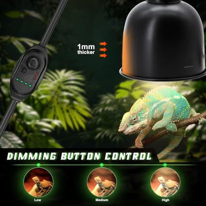 MECESOR Reptile Light Fixture with Dimming Switch and Timer, 5.5 Inch Deep Dome Reptile Heat Lamp Fixture, Reptile Lamp Fixture Cap for UVB Bulb Basking Heat Bulb for Reptile Glass Terrariums, 2PCS