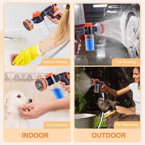 Dog Shower Attachment with 8.2Ft Long Shower Hose & Metal 3-Way Diverter