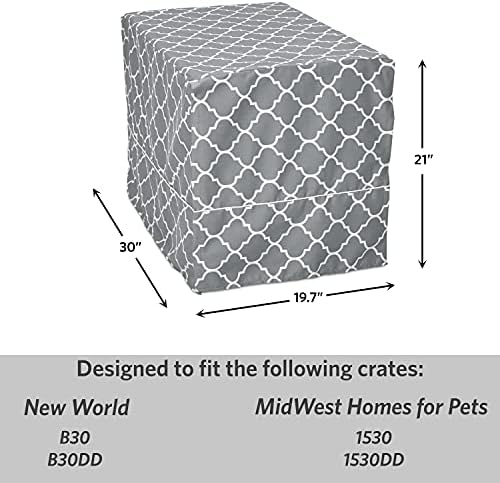 MidWest Homes for Pets Medium Dog Crate Cover Featuring Teflon Fabric Protector, Poly-Cotton Privacy Kennel Cover Fits Most 30-inch Crates, Gray Designer Print, Machine Washable, Reduces Barking