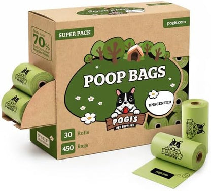 Pogi’s Dog Poop Bags – Leak-Proof & Extra Thick Pet Waste Bags (Unscented, 30 Rolls, 450-Count)