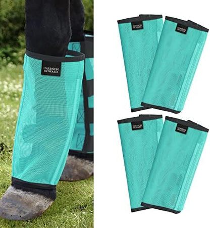 Harrison Howard Loose Fitting Fly Boots UV-Protective Extra Tough Mesh Ventilated Four Fasteners Stay-on Design Protect Horse Legs & Stomp-Reducing Set of 4 Mint Yearling