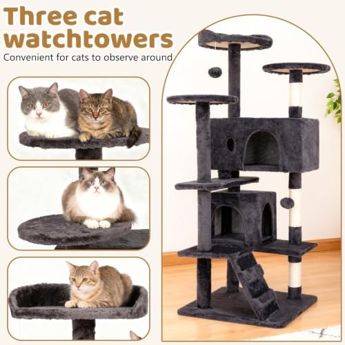 BestOffice 54" Cat Tree with Toy, Multi-Level Cat Tower Indoor Ashy