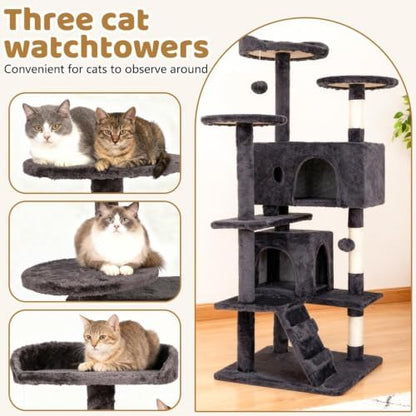 BestOffice 54" Cat Tree with Toy, Multi-Level Cat Tower Indoor Ashy