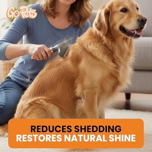 GoPets Double Row Dematting Rake Undercoat Deshedding Tool for Dogs & Cats