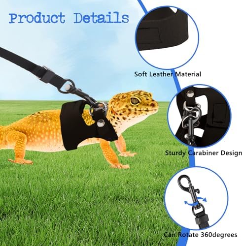 3 Pack Bearded Dragon Harness and Leash, Adjustable Bearded Dragon Leash and Harness Set with Traction Rope Bearded Dragons Clothes for Lizards and Other Small Reptiles (3 Sizes)