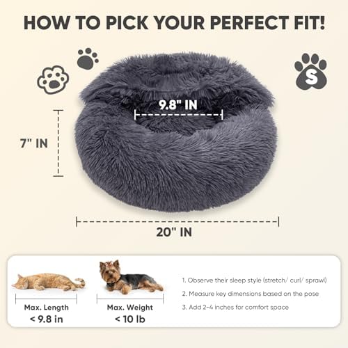 Himax Dog Beds for Small Dogs, Donut Dogs Beds with Blanket Attached, Calming Dog Bed Washable (20"/26"/35") Grey