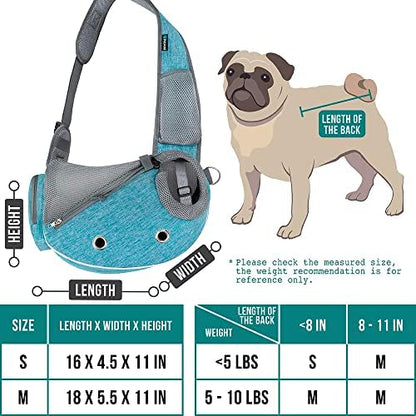 PetAmi Small Dog Sling Carrier, Puppy Cat Hands-Free Purse, 5 lb, Sea Blue