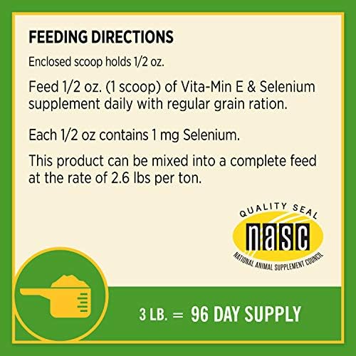 Farnam Vita-Min E & Selenium Antioxidant Supplement for Horses, Horse Vitamin E Supplement, Muscle Health and Peak Condition, 3 lb, 96 Day Supply
