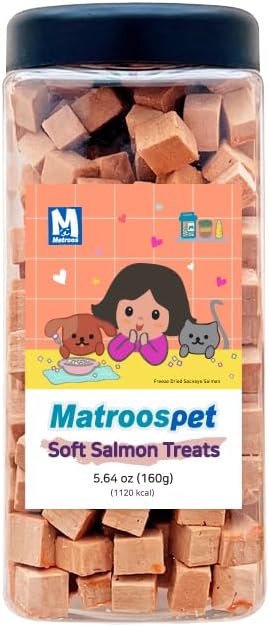 M MATROOS Freeze Dried Raw 100% Natural Single Ingredient Sockeye Salmon Dog and Cat Treats, 5.64 oz | Healthy Weight Control Traning | Wild Caught, High Protein, Gluten Free, Grain Free