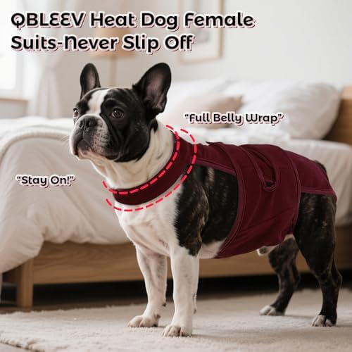 QBLEEV Female Dog Diapers with Adjustable Suspenders – Washable Sanitary Panties for Dogs in Heat or Incontinence, Escape-Proof Reusable Pet Period Underwear Onesie for Small to Large Breeds