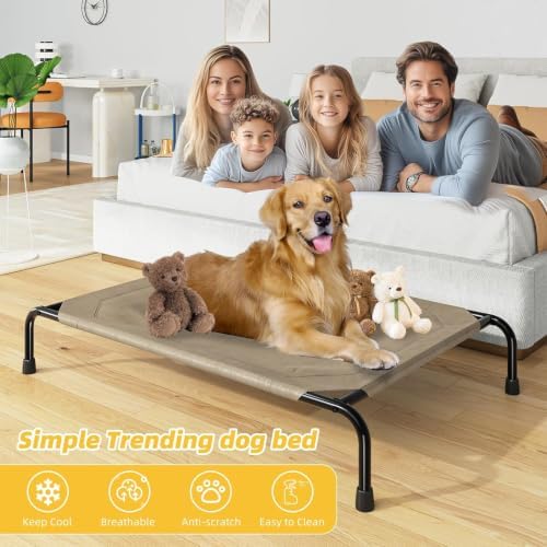 Simple Trending Raised Dog Bed for Large Dogs, Waterproof XL Dog Cot, Brown