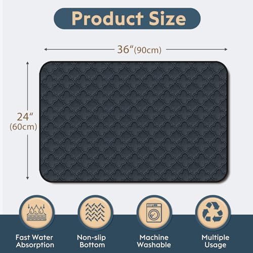 FunFurry Washable Pee Pads for Dogs - 2 Pack Reusable Pee Pads，Waterproof Puppy Pads，Pet Training Pads，Super Absorbent with Dog Paw Shape Non-Slip Backing (Dark Grey, 24" X 36" - 2 Pack)