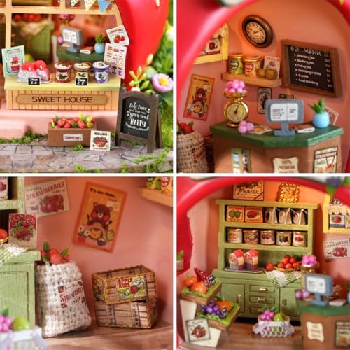 Mini Dollhouse Kit DIY Wooden Assembly Mini Forest Fruit Series Little House Building Model Adult Assembly Kit Creative Home Decor (Little Bear Berry Shop)