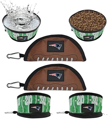 NFL New England Patriots Pets First Collapsible Dog Travel Bowl Set, 2 Pack Food and Water Bowls for Dogs, Best Portable & Lightweight Leak-Proof Dog Bowls for Travel
