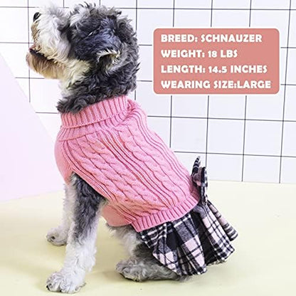 KYEESE Dog Sweater Dress for Small Dogs Turtleneck Thick Knit Pullover
