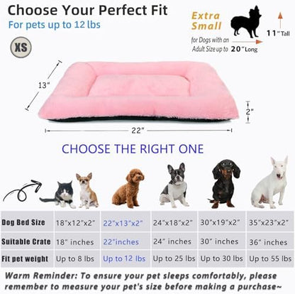 Pink Dog Bed for Crate or Cage 22 Inch for Extra Small Dogs,Soft Fluffy Comfy Cute Crate Beds Washable & Anti-Slip Pet Kennel Pad for Puppy and Cats Cozy Sleeping Mat, (22" x 13", XS-Baby)