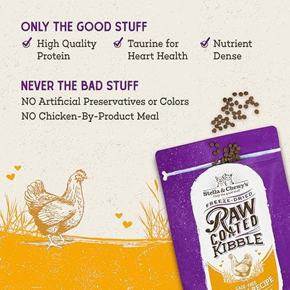 Stella & Chewy's Raw Coated Cat Food - High Protein, Grain-Free Kibble with Cage-Free Chicken - Premium Digestive Support with Probiotics - Natural Small Kibble - Perfect For Picky Eaters - 5 lb Bag