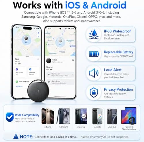 Air Tags for Android, Air Tags-4 Pack Work Compatible with Apple Find My & Google's Find Hub, Smart Tag Item Finders IP68 Waterproof Replaceable Battery for Wallet, Luggage, Backpack, Keys (2026 New)