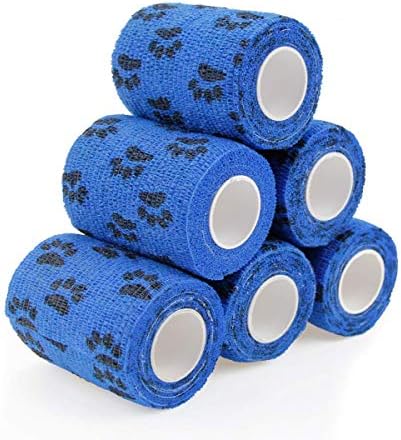 AUPCON Vet Wrap Cohesive Bandages Bulk Self Adhesive Bandage Wrap Self Adherent Wrap Non-Woven for Dogs Pet Animals & Ankle Sprains & Swelling (3 Inch Blue Claw)