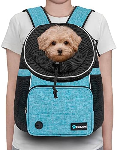 PetAmi Front Carrier Backpack for Dogs and Cats, Adjustable Ventilated Pet Chest Carrier for Hiking Camping Travel, Small Medium Dog Puppy Large Cat Carrying Bag, Max 10 lbs, Teal Blue