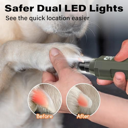Casfuy 6-Speed Dog Nail Grinder - Newest Enhanced Pet Nail Grinder Super Quiet Rechargeable Electric Dog Nail Trimmer Painless Paws Grooming & Smoothing Tool for Large Medium Small Dogs (Army Green)