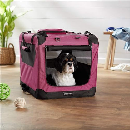 Amazon Basics Folding Portable Soft Pet Dog Crate Carrier Kennel, 26 x 18 x 18 inches, Red
