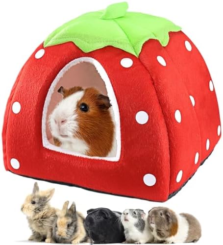 Mygeromon Guinea Pig Bed Rabbit Hideout Cuddle Cup (Strawberry Style)