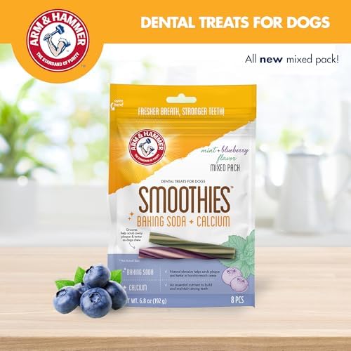 Arm & Hammer Smoothies Dental Dog Chews, Mint Blueberry Mix, 8 Ct