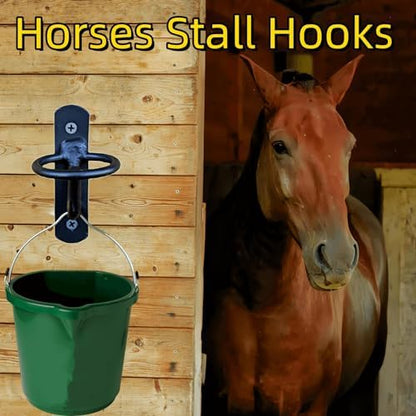 Metal Bucket Hangers for Horse Stalls - Wall Mount Bucket Holder for Grain Feed - Black