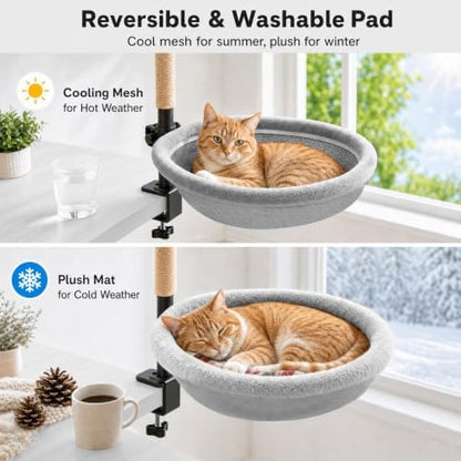 Cat Desk Bed with Scratching Post Clamp On 360 Rotating Gray
