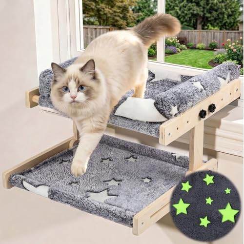 Cat Window Perch, Glow in The Dark Cordless Pet Hammock Bed for Window