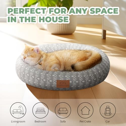 Zerbuger 20in Grey Pattern Round Dog Bed Sofa for Dogs Cats, Washable