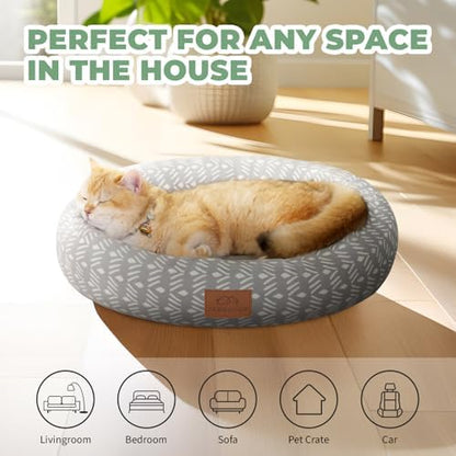 Zerbuger 20in Grey Pattern Round Dog Bed Sofa for Dogs Cats, Washable