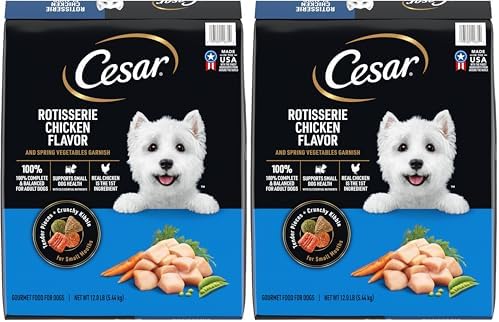 Cesar Small Breed Dry Dog Food for Small Dogs,Rotisserie Chicken Flavor and Spring Vegetables Garnish,12 lb Bag,(Pack of 2)