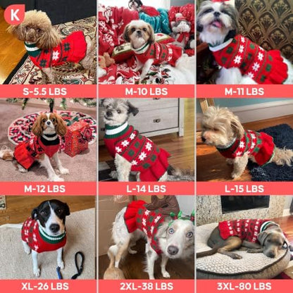 KYEESE Dog Christmas Sweater Dress for Small Dogs Thick Knit with Snowflake