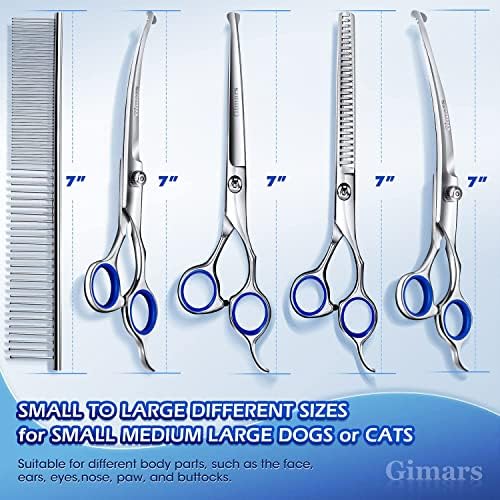 Gimars 7.0in Professional 4CR Stainless Steel Safety Round Tip 6 in 1 Dog Grooming Scissors Heavy Duty Titanium Coated Pet Grooming Scissor for Dogs, Cats and Other Animals