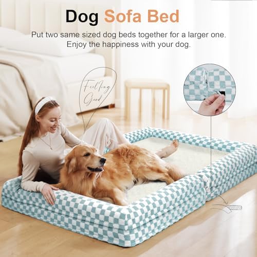 NANUYA Orthopedic Dog Bed for Large Dogs, 36 x 27 Inch, Green Grid