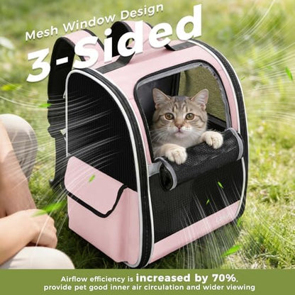 Lekereise Cat Backpack Carriers, Dog Carrier Backpacks with Breathable Mesh for Small Medium Cats Dogs Puppy Up to 18 Lbs, Pet Foldable Carrying Backpack Ventilated for Travel Hiking Collapsible