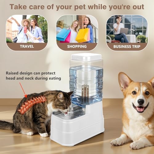 2.2 Gallon Pet Automatic Dog Water Dispenser Cat Gravity Waterer Feeder with Stainless Steel Bowl Large Capacity Puppy Feeding Raised Bowls with Filter,Ice Pack