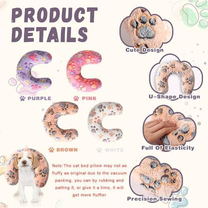 Sweetude 4 Pcs Cat Pillow Calming Pet Dog Neck Pillow, Paw, Large
